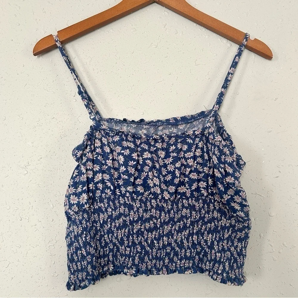 🦋 American Eagle Outfitters Blue Floral Spaghetti Strap Crop Top Medium